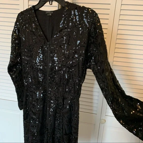 theory sequin dress Sequined crepe mini dress - black